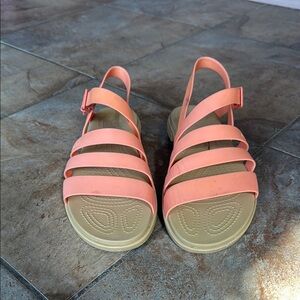 Crocs Coral and Tan Strappy Sandals (9)